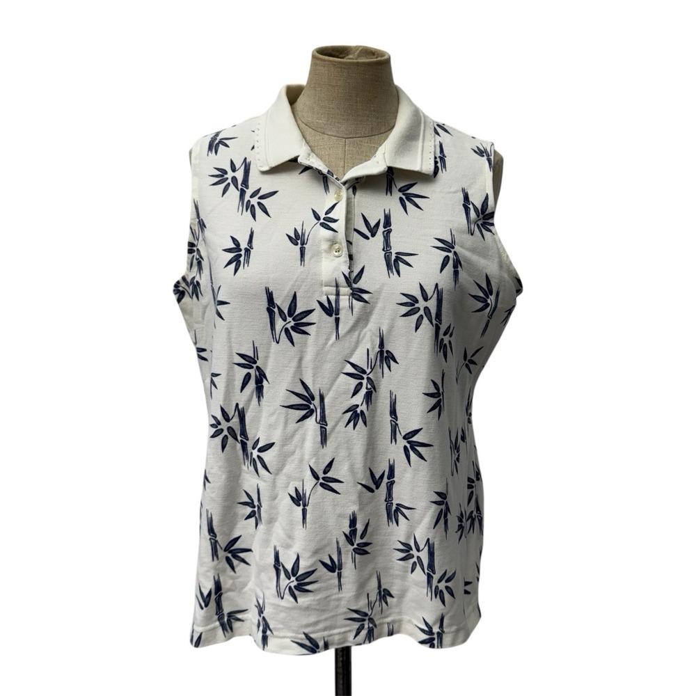 Vintage Guess Golf Women L White Polo Tshirt Sleeveless Button Up Cotton Bamboo‎